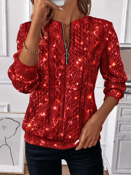 Casual Geometric Half Open Collar Long Sleeve Sweatshirt