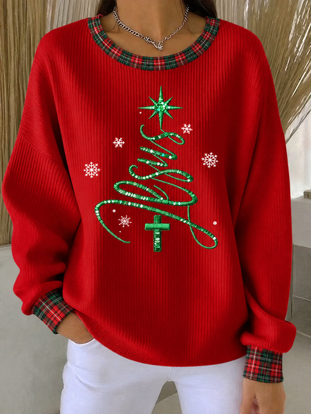 Casual Plaid Crew Neck Long Sleeve Sweatshirt