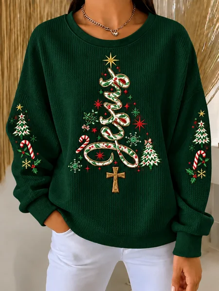 Casual Christmas Crew Neck Long Sleeve Sweatshirt