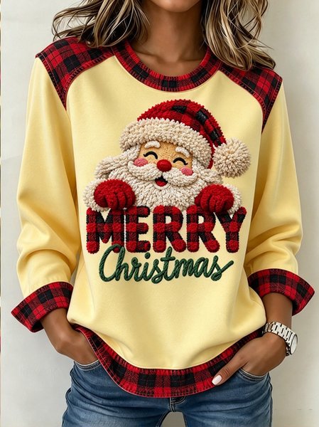 Casual Plaid Crew Neck Long Sleeve Sweatshirt