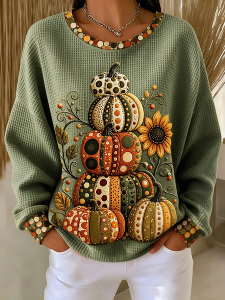 Women Pumpkin Pattern Crew Neck Printing Casual Spring/Fall Long Sleeve Sweatshirt