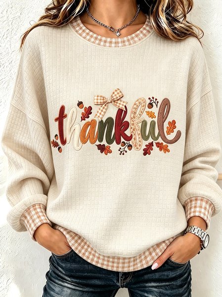 Casual Plaid Crew Neck Long Sleeve Sweatshirt