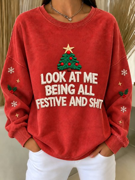 Casual Text Letters Crew Neck Long Sleeve Sweatshirt