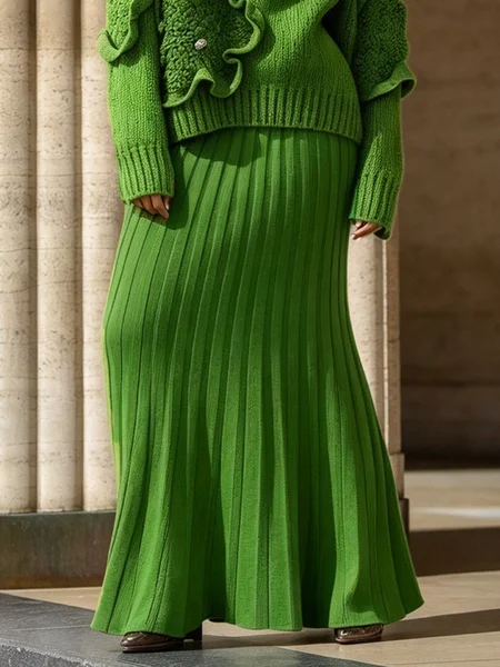 Elegant Plain Sweater Maxi Skirt