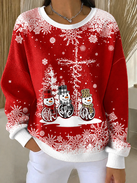 Casual Christmas Snowman Crew Neck Long Sleeve Sweatshirt