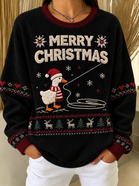 Casual Text Letters Crew Neck Long Sleeve Sweatshirt