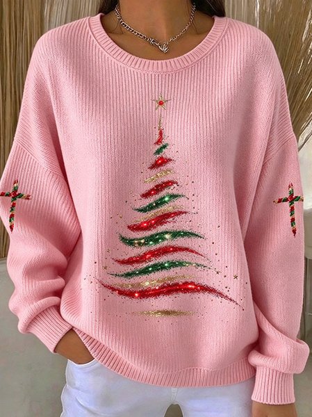 Casual Christmas Tree Crew Neck Long Sleeve Sweatshirt