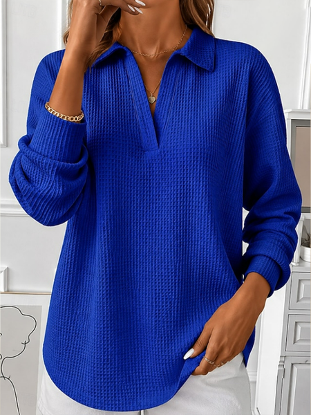 Casual Plain Shawl Collar Long Sleeve Sweatshirt