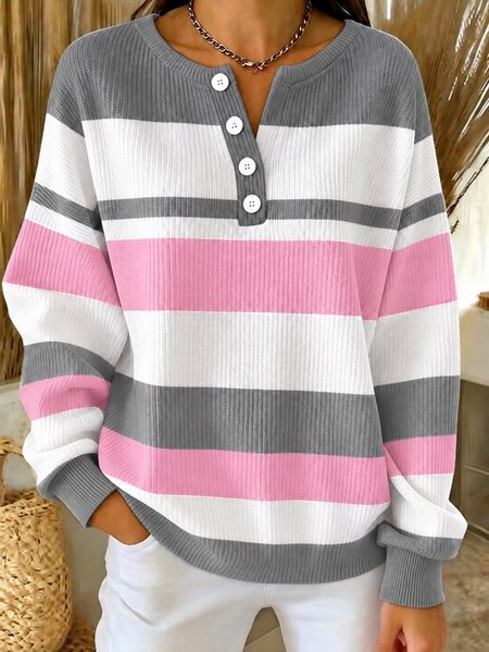 Casual Abstract Henley Collar Long Sleeve Sweatshirt
