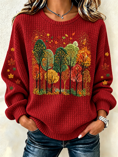 Casual Maple Leaf Henley Collar Long Sleeve Sweatshirt