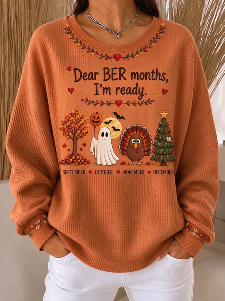 Casual Maple Leaf Crew Neck Long Sleeve Sweatshirt