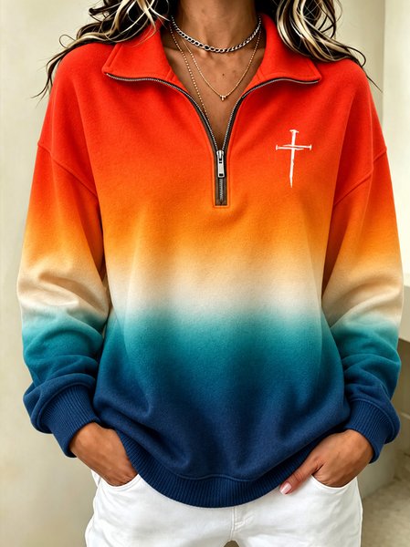 Casual Ombre Stand Collar Long Sleeve Sweatshirt Casual Ombre Stand Collar Long Sleeve Sweatshirt