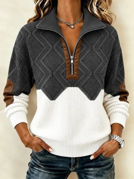Casual Abstract Stand Collar Long Sleeve Sweatshirt