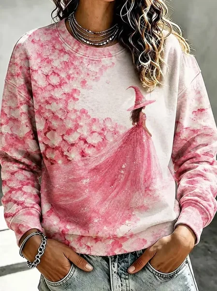 Women Floral Crew Neck Casual Spring/Fall Long Sleeve Sweatshirt