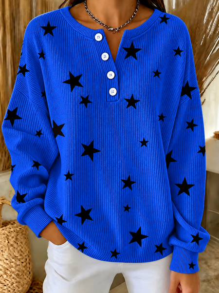 Casual Star Henley Collar Long Sleeve Sweatshirt