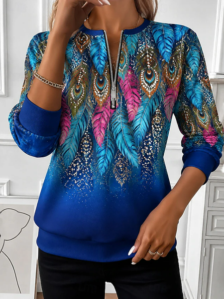 Casual Peacock Crew Neck Long Sleeve Sweatshirt