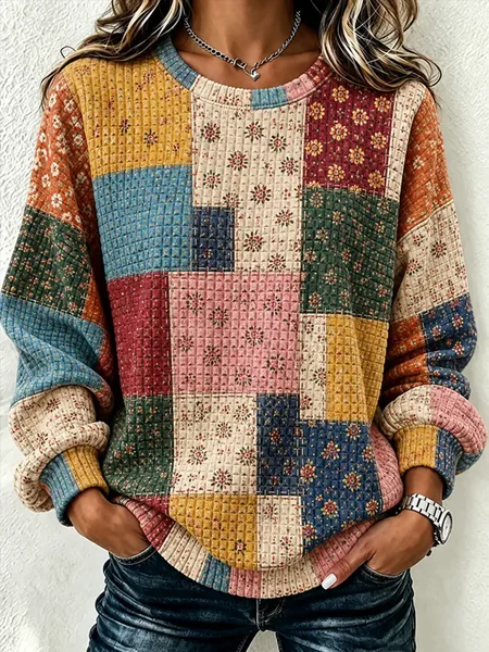 Casual Floral Crew Neck Long Sleeve Sweatshirt
