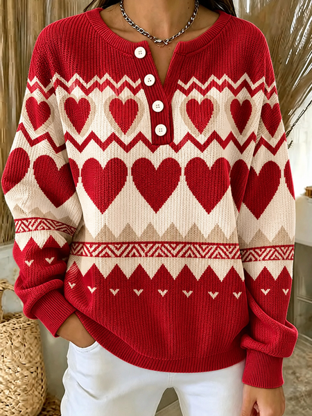 Casual Geometric Henley Collar Long Sleeve Sweatshirt