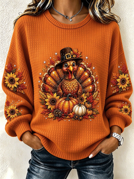 Casual Sunflower Crew Neck Long Sleeve Sweatshirt