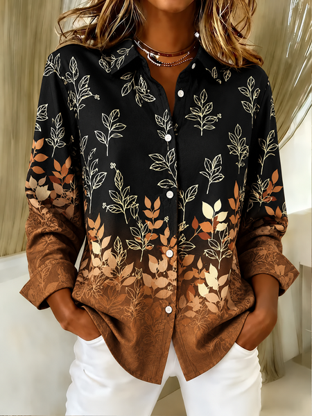 Women Floral Shirt Collar Long Sleeve Shirt Printing Vintage Daily Spring/Fall Top
