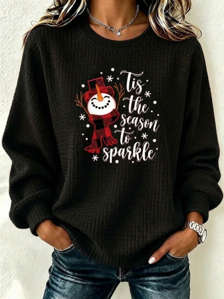 Casual Christmas Snowman Crew Neck Long Sleeve Sweatshirt