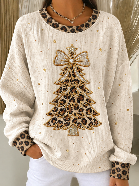 Casual Leopard Crew Neck Long Sleeve Sweatshirt