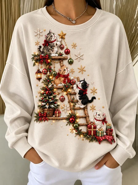Women Christmas Crew Neck Casual Spring/Fall Long Sleeve Sweatshirt