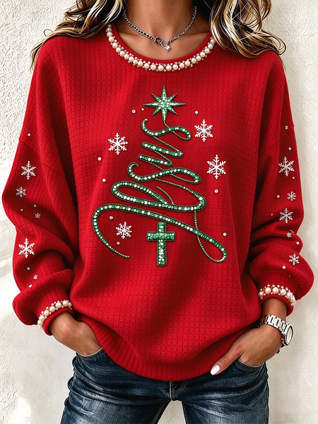 Women Christmas Crew Neck Printing Casual Spring/Fall Long Sleeve Sweatshirt