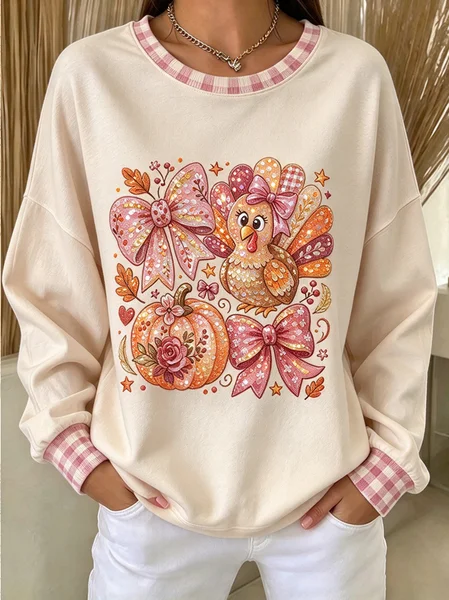 Casual Turkey Crew Neck Long Sleeve Sweatshirt