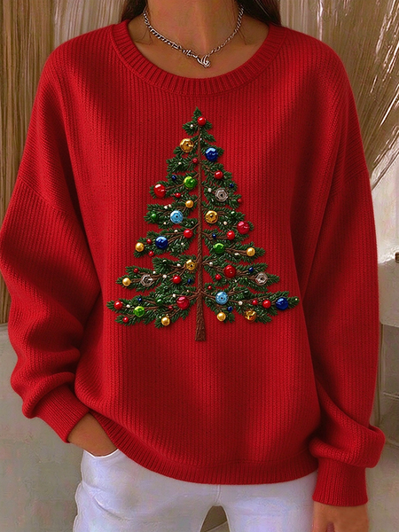 Women Christmas Crew Neck Printing Casual Spring/Fall Long Sleeve Sweatshirt