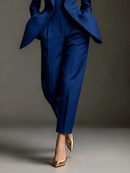 Urban Solid High Waist Straight Leg Ankle Pants