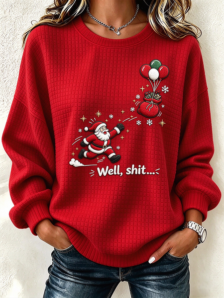 Women Santa Claus Crew Neck Printing Casual Spring/Fall Long Sleeve Sweatshirt