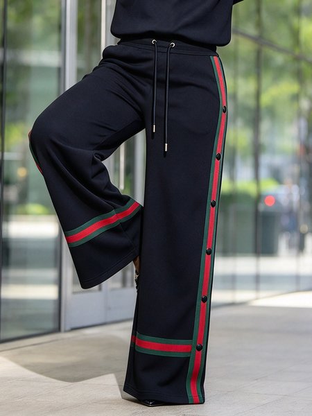 Casual Color Block Wide Leg Pants