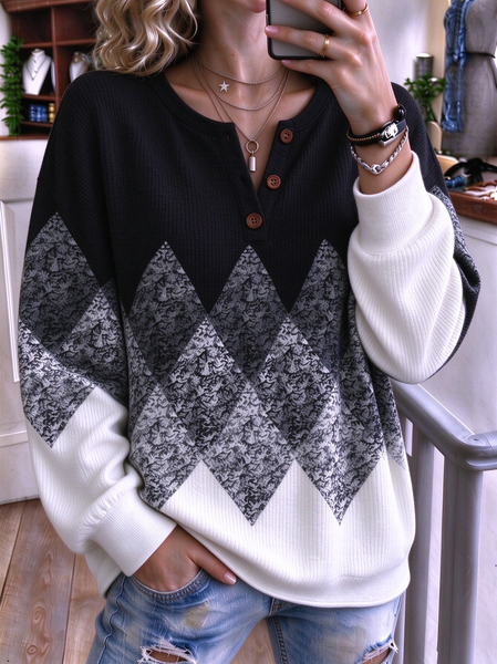 Vintage Abstract Henley Collar Long Sleeve Sweatshirt