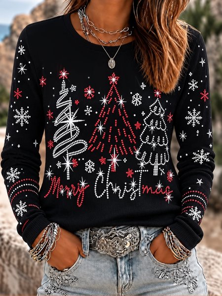 Women Geometric Long Sleeve Tee T-shirt Crew Neck Printing Casual Spring/Fall Top