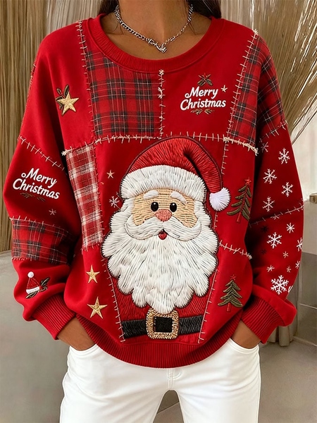 Women Plaid Crew Neck Printing Casual Spring/Fall Long Sleeve Sweatshirt