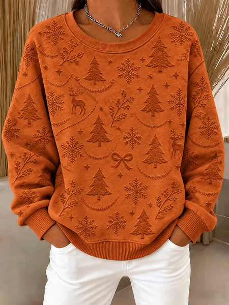 Casual Snowflake Crew Neck Long Sleeve Sweatshirt