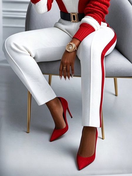 Urban Color Block Side Stripe Straight Leg Ankle Pants No Belt