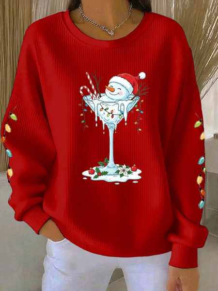 Casual Christmas Snowman Crew Neck Long Sleeve Sweatshirt