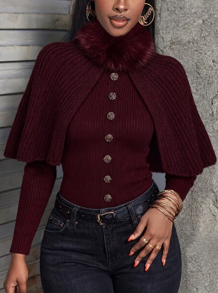 Wool/Knitting Elegant Plain Mock Neck Sweater