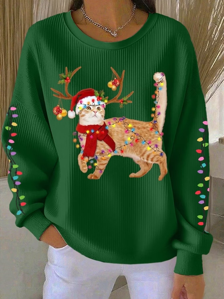 Casual Christmas Crew Neck Long Sleeve Sweatshirt