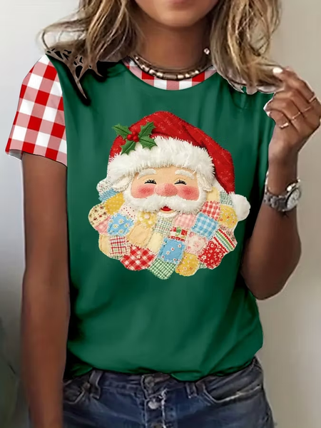 Vintage Plaid Crew Neck Short Sleeve T-shirt