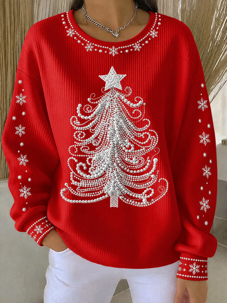 Women Christmas Crew Neck Printing Casual Spring/Fall Long Sleeve Sweatshirt