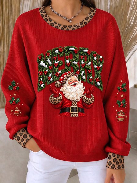 Women Leopard Crew Neck Casual Spring/Fall Long Sleeve Sweatshirt