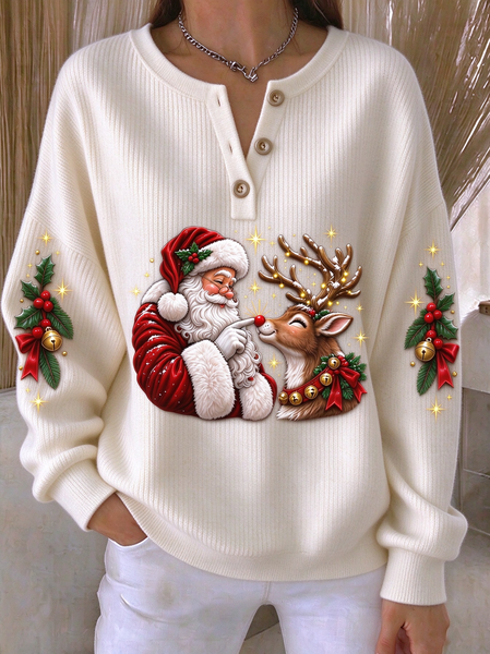 Casual Santa Claus Henley Collar Long Sleeve Sweatshirt