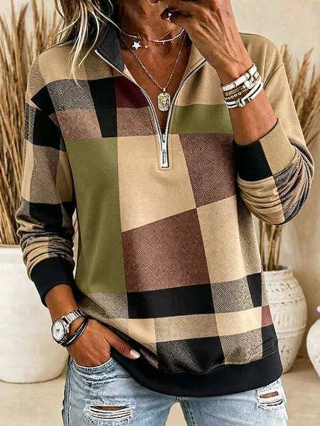 Casual Abstract Shawl Collar Long Sleeve Sweatshirt