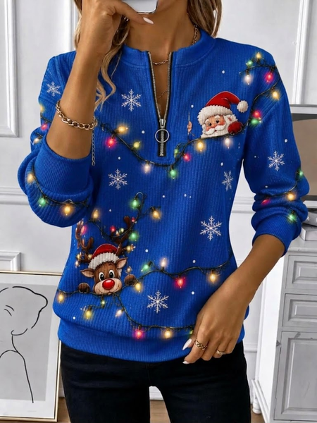 Women Santa Claus Crew Neck Printing Casual Spring/Fall Long Sleeve Sweatshirt