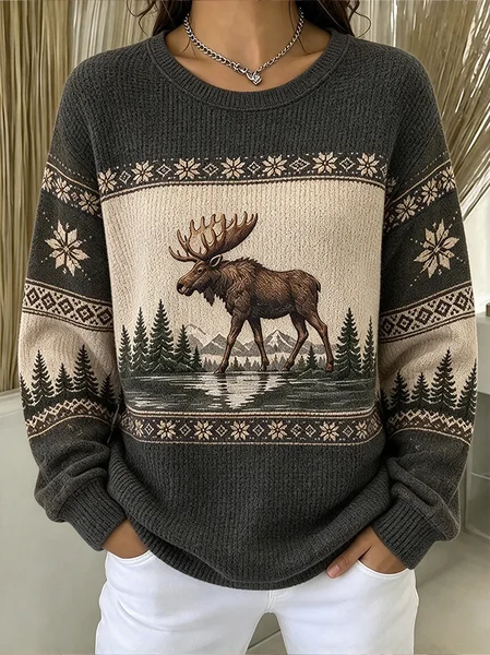 Vintage Ethnic Crew Neck Long Sleeve Sweatshirt