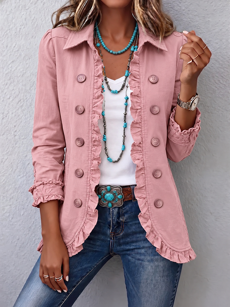 Women Spring/Fall Outerwear Vintage Peplum Plain Long Sleeve Shawl Collar Jacket
