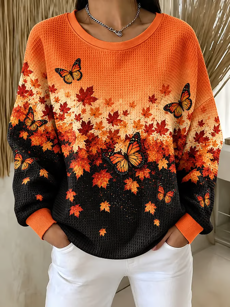 Casual Butterfly Crew Neck Long Sleeve Sweatshirt